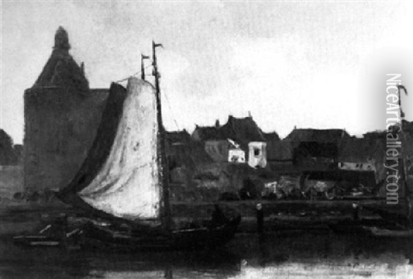 Boats Near The Dromedaris In Enkhuizen Oil Painting - Floris Arntzenius