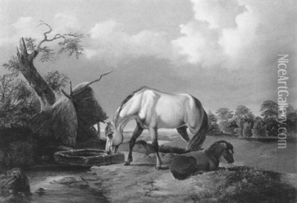 Weidende Pferde Oil Painting - Johann Baptist Dallinger von Dalling the Younger