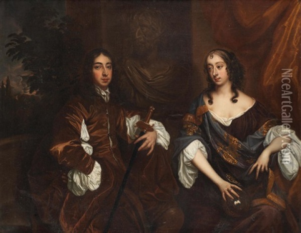 A Double Portrait Of Arthur Capel, 1st Earl Of Essex And Elizabeth, Countess Of Essex Oil Painting - Sir Peter Lely
