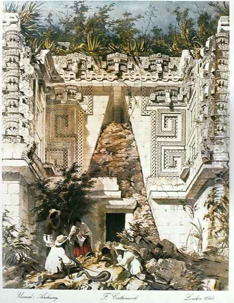 Palace of the Governors, Uxmal, Yucatan, Mexico, 1844 Oil Painting - Frederick Catherwood