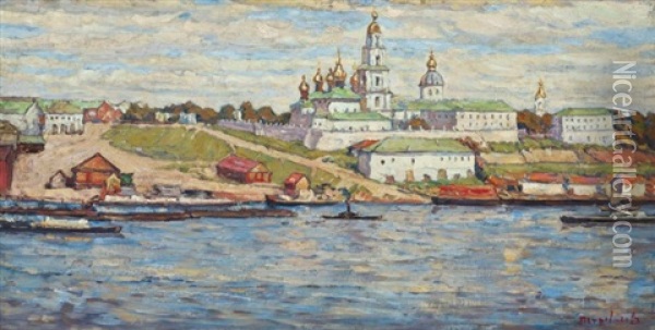 View Of The Kostroma Kremlin Across The Volga Oil Painting - Petr Ivanovich Petrovichev