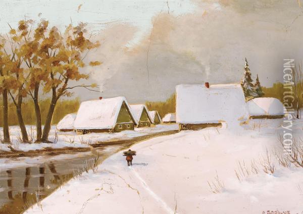 Winter Village Oil Painting - Jakov Ivanovic Brovar