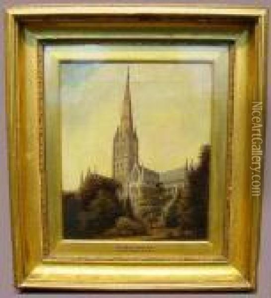 Salisbury Cathedral Oil Painting - Thomas Creswick