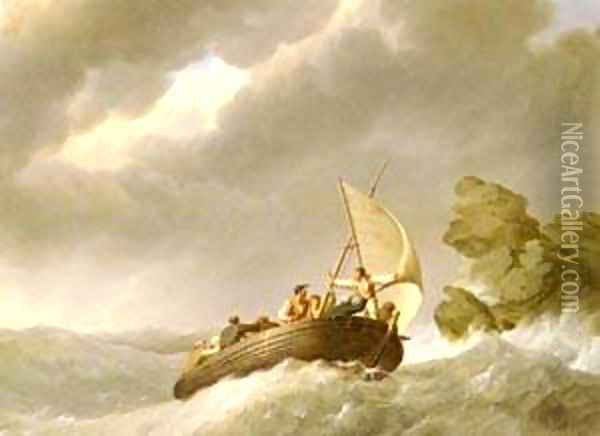 Sailing The Stormy Seas Oil Painting - Johannes Hermann Barend Koekkoek