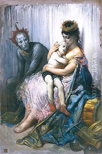 La Famille Du Saltimbanque L'Enfant Blesse Oil Painting - Gustave Dore