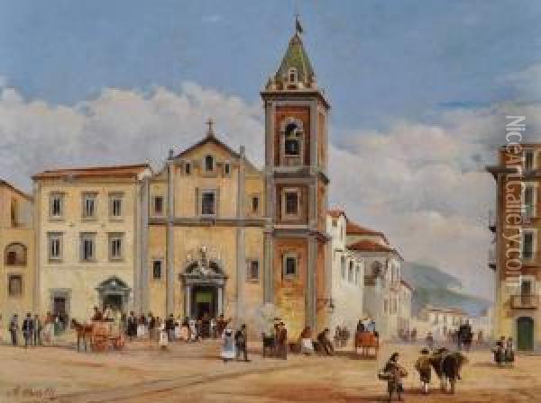 Busy Street Scene In Palermo Oil Painting - Achille Carelli