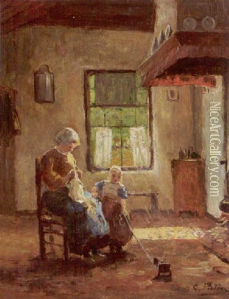 An Interior With Mother And Child Oil Painting - Evert Pieters