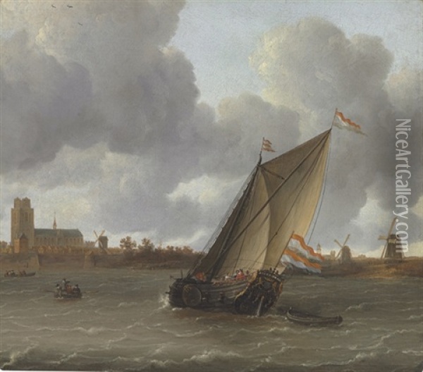 Sailing On The River Maas Near Dordrecht Oil Painting - Jeronymus Van Diest