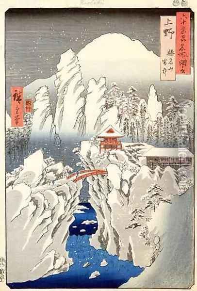View of Mount Haruna in the Snow from Famous Views of the 60 Odd Provinces Oil Painting - Utagawa or Ando Hiroshige