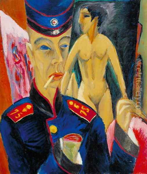 Self Portrait of a Soldier Oil Painting - Ernst Ludwig Kirchner