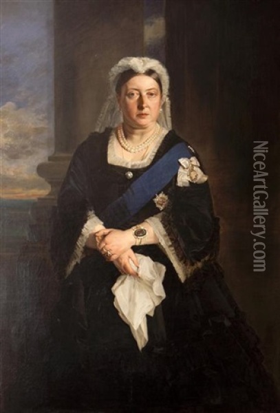 Portrait Of Queen Victoria (+ Another, Engraving; 2 Works) Oil Painting - Henrietta May Ada Ward