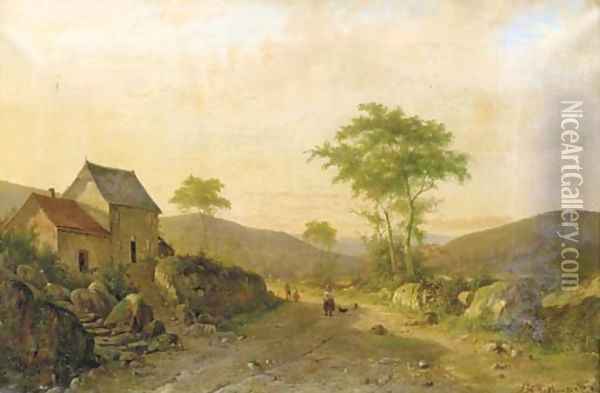 Travellers on a sandy track in a hilly landscape Oil Painting - Alexander Hieronymus Jun Bakhuyzen
