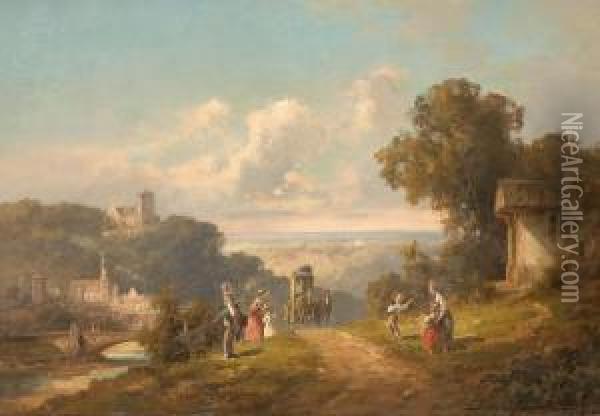 Romantische Landschaft Mit Postkutsche Oil Painting - Willy Moralt