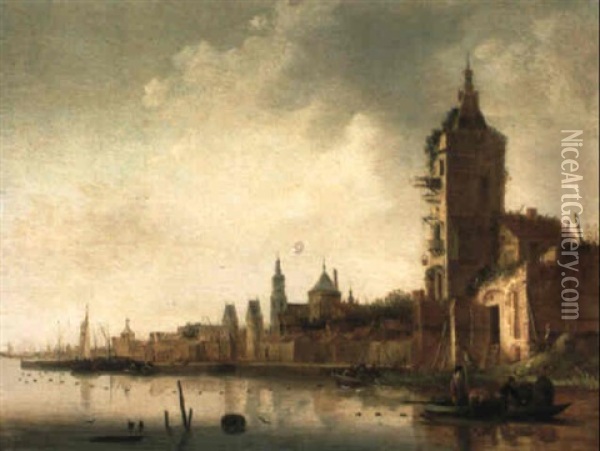 Befestigte Stadt An Einem Kanal Oil Painting - Willem Gillisz Kool