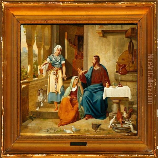 Christ At Martha Andmarie Oil Painting - Ditlev Konrad Blunck