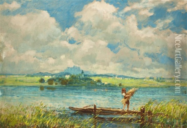 Auf Der Elbe Oil Painting - Karel Langer