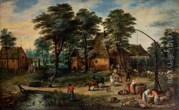 Paysans Sur Une Place De Village Oil Painting - Jan Brueghel the Younger