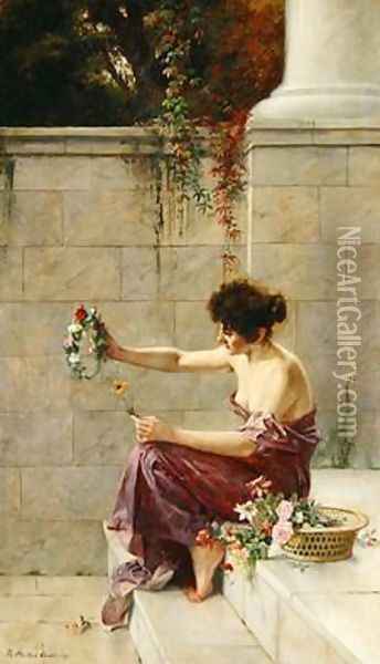 Wreath Maker on a Marble Step 1897 Oil Painting - Theodor Matthei