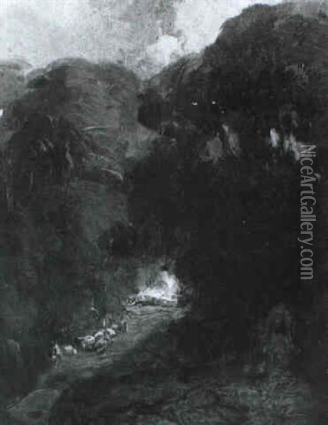 Sketch Of Sheep In A Wooded Landscape Oil Painting - John Linnell
