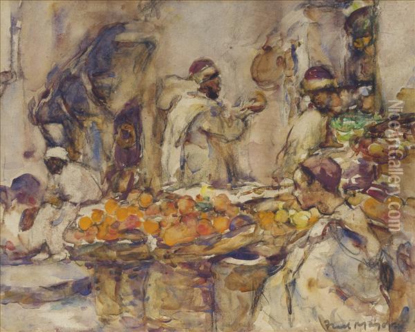 Figures In An Arab Market Oil Painting - William Frederick Mayor