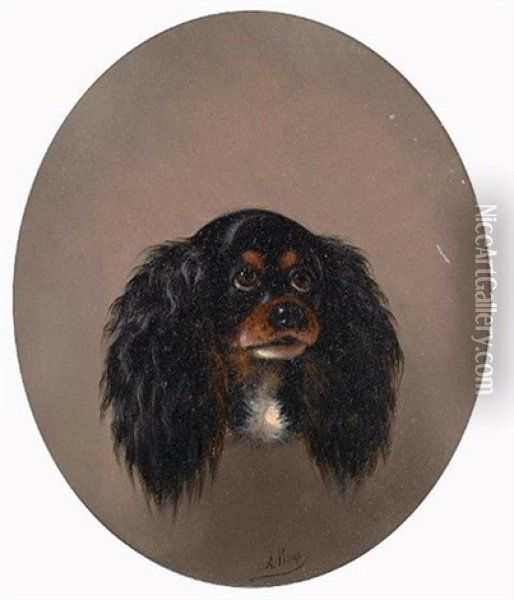 Tri Color King Charles Spaniel Oil Painting - August Knip