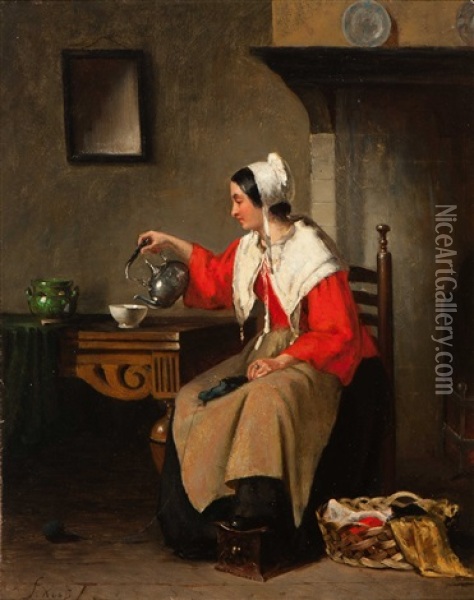 Tea Time Oil Painting - Sipke (Cornelis) Kool