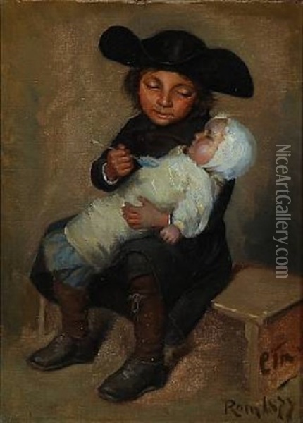 Italian Boy With A Little Girl Oil Painting - Carl Thomsen