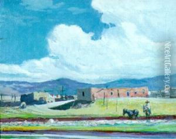 Along The River Taos Oil Painting - Oscar Edmund Berninghaus