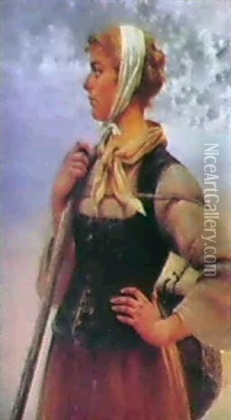 Fiskarflicka I Profil Oil Painting - August Vilhelm Nikolaus Hagborg