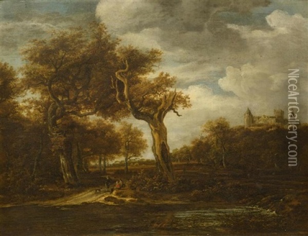 Broad Landscape With View Of Schloss Bentheim In The Background Oil Painting - Jacob Van Ruisdael