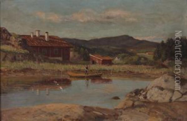 Landskap Oil Painting - Oskar Castberg