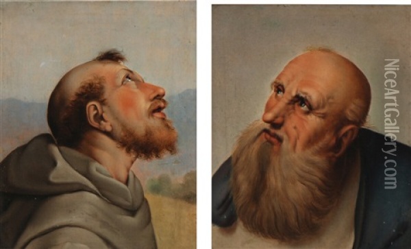 Two Portraits Of St. Jerome And St. Francis (after Raphael) Oil Painting - Christian Albrecht Jensen