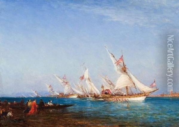 Flottille A Venise Un Jour De Fete. Oil Painting - Felix Ziem