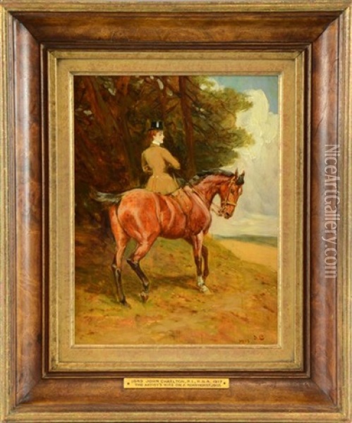 The Artist's Wide On A Roan Horse Oil Painting - John Charlton