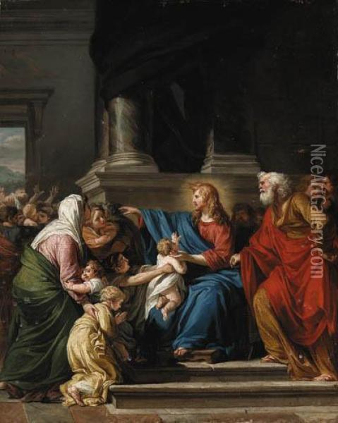 Christ Blessing The Children- A Modello Oil Painting - Jean-Germain Drouais
