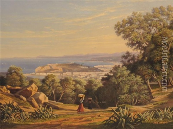 Vue Panoramique De La Baie De Nice Du Mont Boron Oil Painting - Gregoire Isidore Flacheron