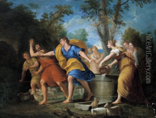 Jacob, Rachel Und Laban Am Brunnen Oil Painting - Ercole Graziani the Younger