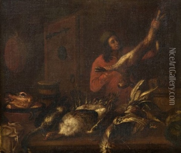 Jeune Serviteur Dans Une Cuisine Oil Painting - Giovanni Domenico Valentino