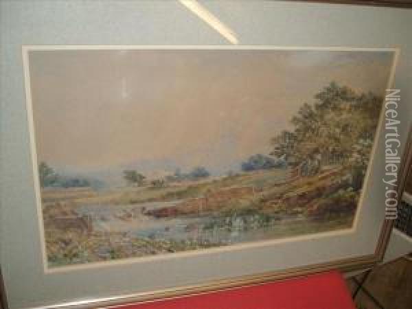 River Scene Oil Painting - Ayrton, Colonel Pullan