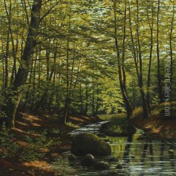 Beech Wood With Brook, Riiskov Oil Painting - Poul Steffensen