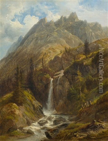 Rosenlaui Glacier Gorge With The Engelhorner In The Background Oil Painting - Francois Diday
