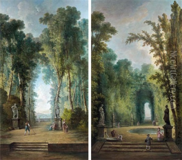 Scenes Galantes Dans Un Parc (pair) Oil Painting - Hubert Robert
