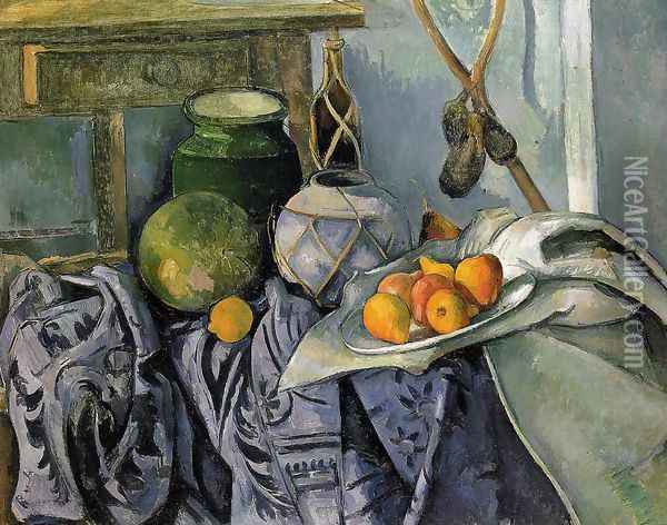 Still Life With A Ginger Jar And Eggplants Oil Painting - Paul Cezanne