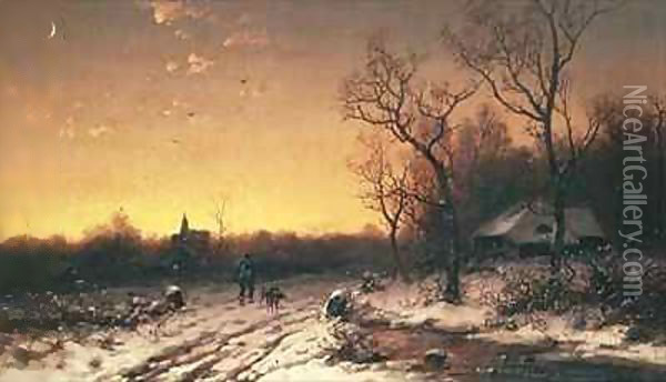 Winter landscape at sunset Oil Painting - V. Biber