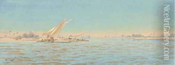 Feluccaas on the Nile Oil Painting - Augustus Osborne Lamplough