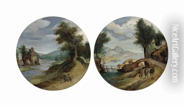 A River Landscape; And A Coastal Landscape Oil Painting - Abel Grimmer