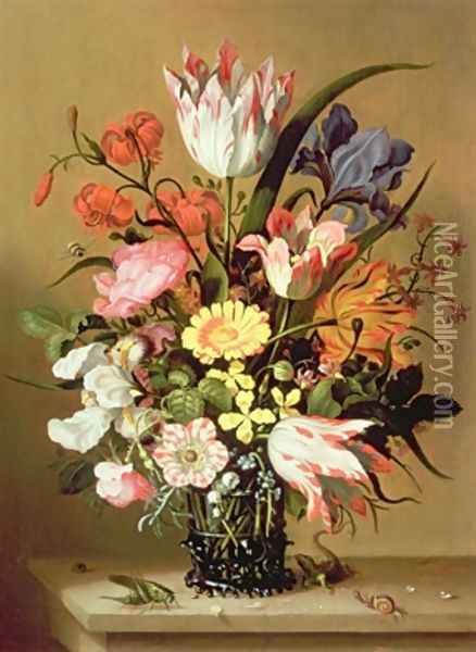 Flowers in a Vase Oil Painting - Jacob Marrel