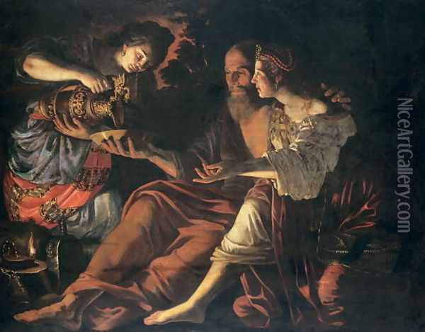 Lot and his Daughters Oil Painting - Giovanni Francesco Guerrieri