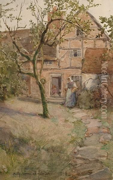 Figure Before A Country Cottage Oil Painting - Patty Johnson