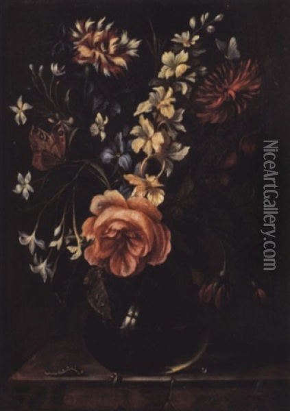 Blumenstuck In Kugeliger Glasvase Oil Painting - Ambrosius Bosschaert the Younger